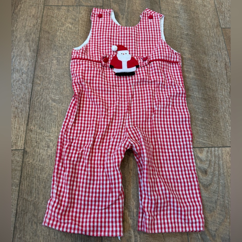 Funtasia Too! Christmas Red Gingham Overalls Santa Detail - Size 18 Month